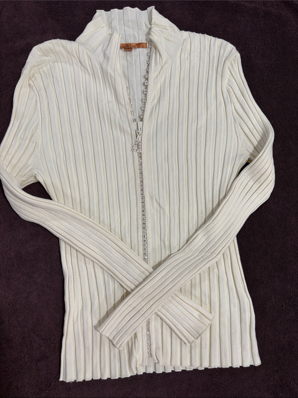 belldini Cream cardigan with bling zipper